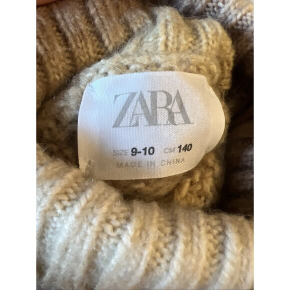 Zara Sweater Girls 9/10 Beige Long Sleeve Turtle Neck Casual Knit Wool Blend - Picture 3 of 8